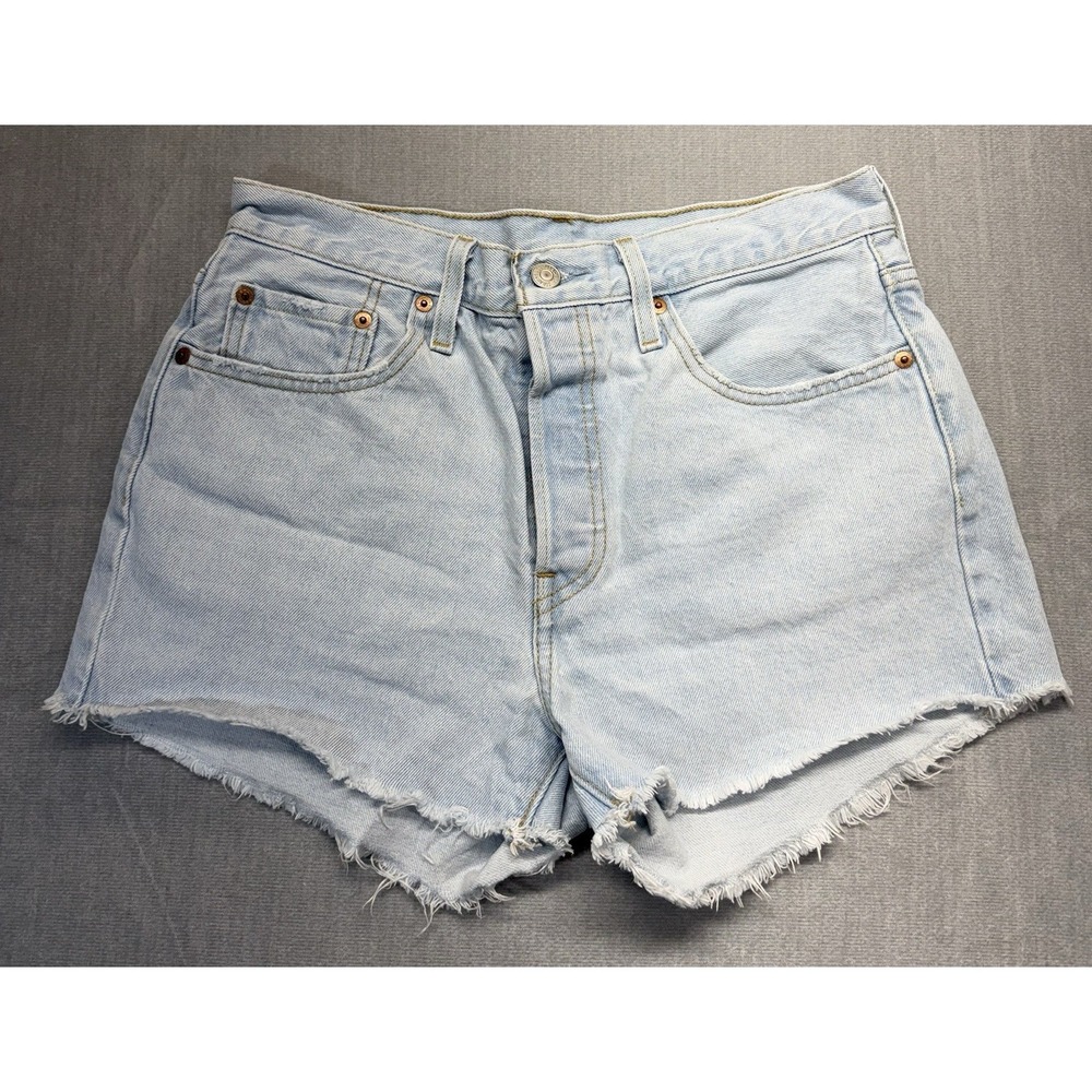 Levi's 501 Denim Shorts Women's Size 28 Light Blue Distressed Cutoff Button Fly